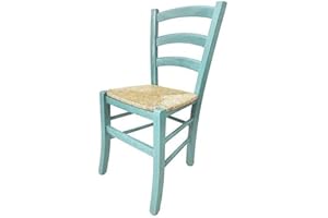 ZStyle Sedia Venezia Legno Colorata Ristorante Agriturismo Cucina Casa Paglia - Verde Blu Giallo Rosso (Celeste)