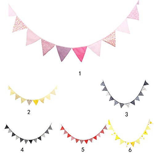 Gazechimp 3.2m Dreieck Wimpelkette mit 12 Schöne Blumen Flagge , Wimpel Girlande aus Baumwolle für Weihnachten Hochzeit Geburtstag Haus Dekor , 16x16x16cm – Rosa - 3