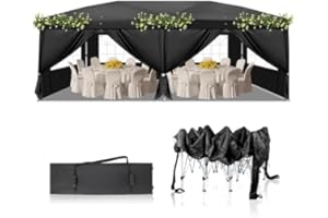 Bonnlo Tonnelle de Jardin Pliante 3x6 imperméable/Tente de Réception Pop-up Inclus Sac de Transport/Barnum Pliant 3x6 Jardin Exterieur Rapide à Installer/Gazebo pour BBQ et Événements,Noir