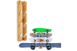 COR SURF Soporte de Pared para Monopatín, 4 Tablas, Soporte de Almacenamiento de Pared Para Snowboard con Capacidad para Cuatro Tablas Hechas con Bambú Sostenible