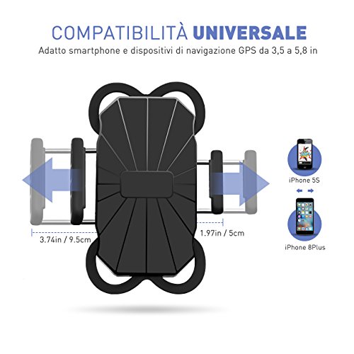 VicTsing Supporto Bici Porta Cellulare Bici, Porta Cellulare Moto Supporto Manubrio Universale Rotabile a 360 Gradi per iPhone 8/8Plus/7/7Plus/6/6s, Galaxy S8/S8 Plus/S7 e altri 3.5-5.8 Pollici, Nero