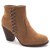  Angkorly - Zapatillas Moda Botines Cavalier Mujer Encaje Talón Tacón Ancho Alto 8 CM - Camel 888-98 T 38