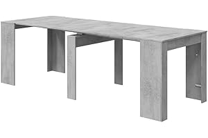 Habitdesign – Mesa Consola Extensible para Salón, Recibidor o Cocina, hasta 5 Posiciones, Color Gris Cemento, 50–235x90x78 cm - Modelo Extensible