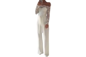 Minetom Combinaison Jumpsuit Femme à Lacets à Épaules Dénudées Pantalons Longs Sexy Soiree Rompers avec Ceinture