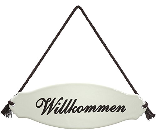 Dehner Gartenschild 'Willkommen', ca. 30.5 x 10.5 x 0.3 cm, Stahl, weiß/beige