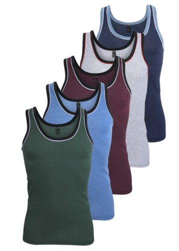 5 Stück MT® Feinripp Tanktop Melangefarben – Herren Unterhemd Achselhemd im 5-Farb-Pack - 4