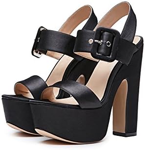 SHOESHAOGE Satin High-Heeled Shoes With Thick, Coarse Air Defense Water Table To Tie Silk Satin High-Heeled Sandals,EU35/UK104