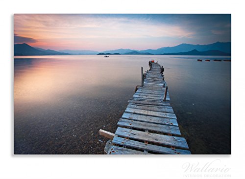 Wallario Herdabdeckplatte / Spritzschutz aus Glas, 1-teilig, 80x52cm, für Ceran- und Induktionsherde, Motiv Steg am See- Idylle bei Sonnenuntergang