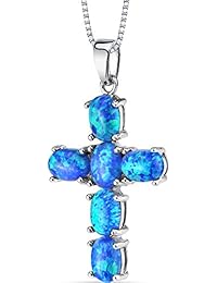 Revoni azul ópalo Cruz colgante collar plata de ley 3,00 quilates