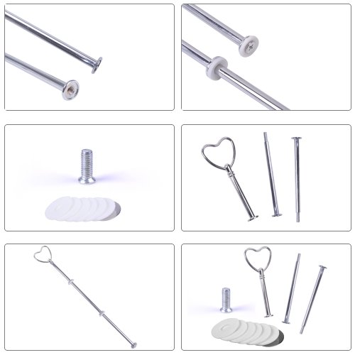 3 Set silbern Herz Metallstange Mittellochausstech bis 3 Etage fuer Hochzeitstorte Etagere Tortenstaender Tortenhalter Torten #60 - 4