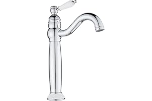 Maynosi Bathroom Basin Mixer Taps, High Rise Basin Tap for Countertop Basin, Traditional Tall Faucet with Ceramic Lever, Cloakroom Classic Tap, 360° Swivel Spout, Retro Style, Brass, Polished Chrome