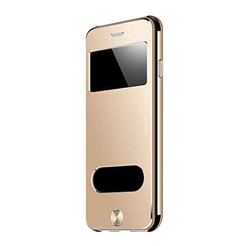 Premium Oats Apple iPhone 6s, 6 Schutzhülle mit stylischer Aluminium Vorder und Rückseite Sichtfenster Anrufe schnell Annehmen Hülle Hard Cover Flip Back Case Tasche – von OKCS® in Gold - 6