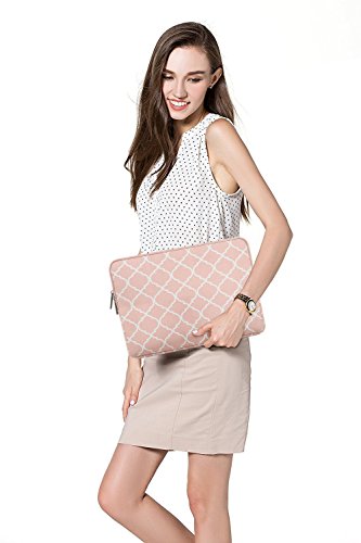 MOSISO Quatrefoil Stil Canvas Gewebe Laptop Hülle Sleeve Tasche für 14 Zoll Notebook Computer Ultrabook mit einem kleinen Fall, Rosa - 6