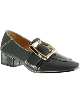 Angkorly - damen Schuhe Mokassin - Slip-On - Patent - Schleife - String Tanga Blockabsatz high heel 4 CM