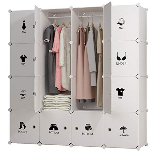 Koossy erweiterbares Regalsystem stabiles Steckregal Kleiderschrank mit Kategorie Aufkleber für Kinderzimmer Wohnzimmer und Schlafzimmer, 880L,147 x 147 x 47 cm, Weiß Koossy erweiterbares Regalsystem stabiles Steckregal Kleiderschrank mit Kategorie Aufkleber für Kinderzimmer Wohnzimmer und Schlafzimmer, 880L,147 x 147 x 47 cm, Weiß