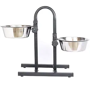 Smarty Pet Adjustable Stainless Steel Double Diner Food & Water Feeding Bowls for Dogs & Puppies (Set of 2 Bowls with U-Stand), Small