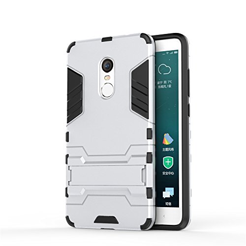 XiaoMi RedMi Note 4X Funda - Doble Capas C  scara Silicona H  brida Protectora Heavy Duty Blindaje Dura Cubierta Posterior con Soporte para XiaoMi RedMi Note 4X - Plata