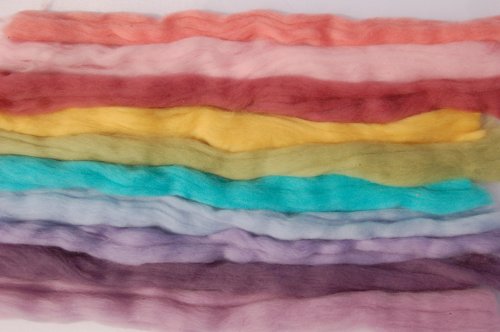 Merinowollenstränge, Pastellfarbtöne, 10 verschiedene Farben, ideal zum Nassfilzen / Nadelfilzen und Handspinnen, 60 g/m²