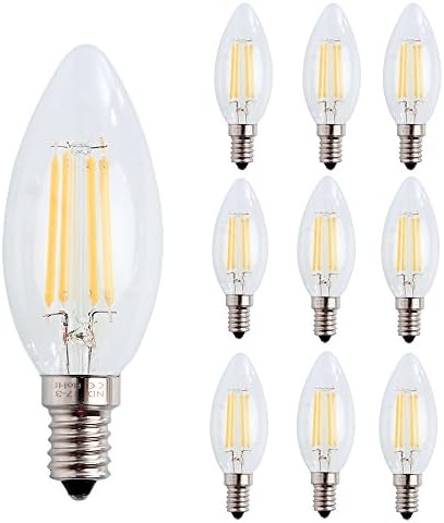 Pack of 10 4W LED Filament Candle Light Bulb,E14 Edison Screw Classic Candle Bulb,Warm White 2700K 400LM,40W Equivalent Incandescent Replacement
