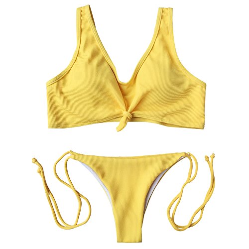 Amazon Yellow Piece Swimsuit Zaful Women Ribbed Knotted String