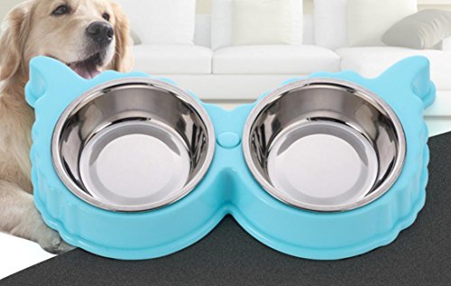 Preisvergleich Produktbild Komener Pet Lovely Passgenau Edelstahl Doppel-Fressnapf Cartoon Fressnapf Futternapf (Blau