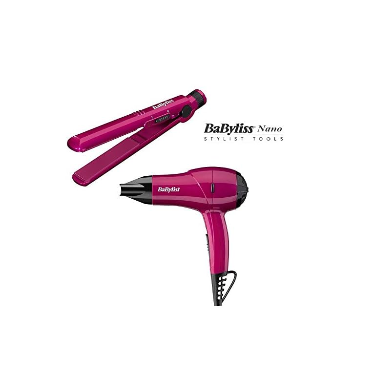 BaByliss Pro Nano Portable Travel Hair Dryer & Hair Straightener Pink with a free gift from Slamtech