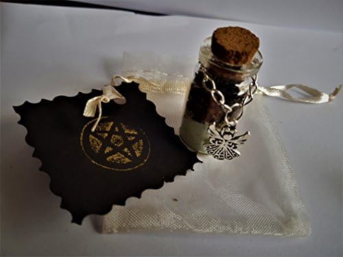 Pagan Witches Bottle ~ Hand Blended Herbs &amp; Oil ~ HEALTH &amp; HEALING ~ Witches Glass Potent Potion Bottle ~ Symbolic Angel Charm ~ Goddess Moon Magic ~ Gold~Black Pentagram Protection Card ~ Spiritual Gift. Celtic Wicca