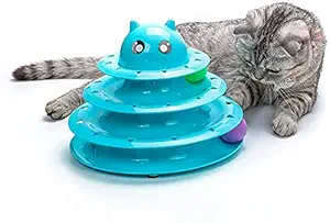 Pets Empire Pet Interactive Fun Roller Exerciser 3 Level Cat Teaser Ball Toy with 3 Colorful Balls(Blue)