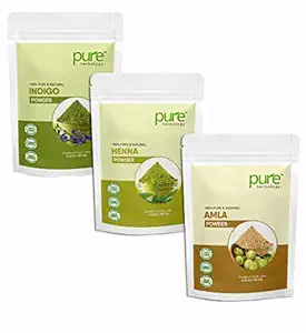 Pure Herbology Pure & Natural Henna Powder, Amla Powder, Indian Indigo Powder For Hair Care (Each 100 gm)