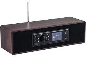 ALANO BEA103 Radio FM/DAB+/Bluetooth/USB/AUX IN radio a colori in legno con telecomando e doppia modalità sveglia (Marrone)