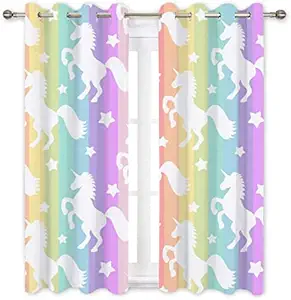 JANVI Creation Polyester Cute Unicorn Print 3D Digital Printed Curtains Window, Door & Long Door Living Room Kids Pack of 2 (White) (5 Feet, 1)