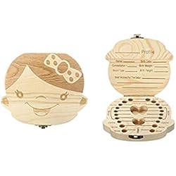 JZK Bebé dientes caja madera personalizado niños bebé dientes deciduous souvenir caja, caja almacenamiento dientes leche, caja dientes leche para niños bebé niña bautizo cumpleaños regalo