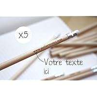 Crayons personnalisés, lot de 5 crayons à papier personnalisés en bois (5 crayons graphites identiques). Cadeau invités unique.