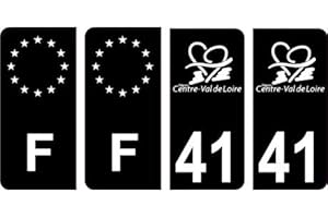 BEARN 41 Loire et Cher logo autocollant plaque immatriculation auto ville noir sticker Lot de 4 Stickers - Angles : arrondis