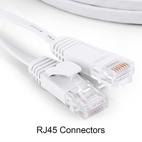 Cat. 6 Ethernet Kabel 30,48m/100ft (mit Kabel-Clips und Etiketten), GLCON Cat. 6 flache Internet Netzwerk Kabel High Speed 10 Gbit/s, snagless, RJ45 Stecker lang Slim Ethernet Patch Kabel für Router/Modem/Switch/Patch Panel (Weiß) - 2