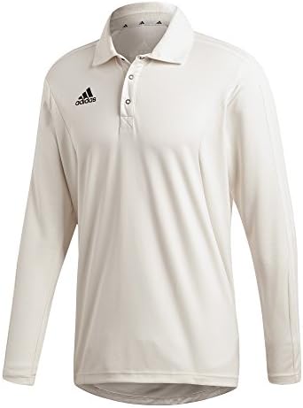 adidas Long Sleeve Mens Cricket Whites Shirt Top Jersey White - XS