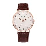 Yiwa Uhren Männer Modische Ultradünne Uhr mit Lederband Stilvolle Armbanduhr Liebhaber Uhr Ornament Gif