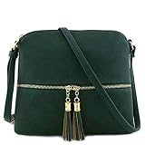 Dorical Handtasche Umhängetasche Damen Vintage Quaste Einfarbig Messenger Tasche Mädchen mit Verstellbarem und abnehmbarem Schultergurt, Schultertasche Shopper Henkeltasche(Armeegrün)