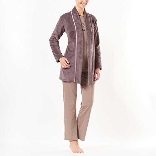 Le Chat Womens Basic Fleece Loungewear Jacket Brown Size 10