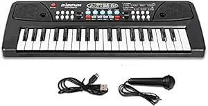 SANTALON Kids Piano Keyboard, Piano for Kids with Microphone Portable Electronic Keyboards for Beginners 37 Keys Kid Musical Toys Pianos for Girls Boys Ages 3-8 (37 Key Piano for Kids) (Small)