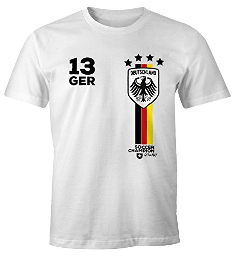 Herren T-Shirt Fanshirt Deutschland Trikot EM WM Fußball Germany Fan Shirt MoonWorks® weiß S