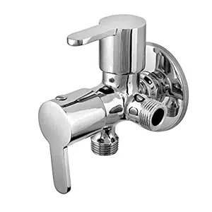 JAGGER MARK FULL BRASS Quarter turn Two Way Angle Cock Chrome Plated Twin one valve for washing machine Water Tap for Modular 2 in 1 angle valve for Kitchen & Bathroom with FREE TEFLON TAPE AND FLANGE