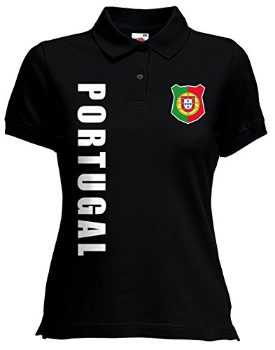 AkyTEX Portugal Damen Trikot Fanshirt Polo-Shirt WM 2018 Name Nummer (Schwarz, L)