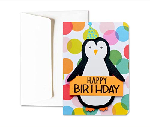 Feliz cumpleaños -pingüino - tarjeta de felicitación y sobres (formato 15 x 10,5 cm) - vacío por dentro, ideal para su mensaje personal - totalmente artesanal.