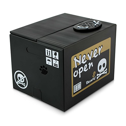 VENKON – Elektronische Spardose Skelett in der Box Trickspardose – 12 x 10 x 9 cm – schwarz - 5