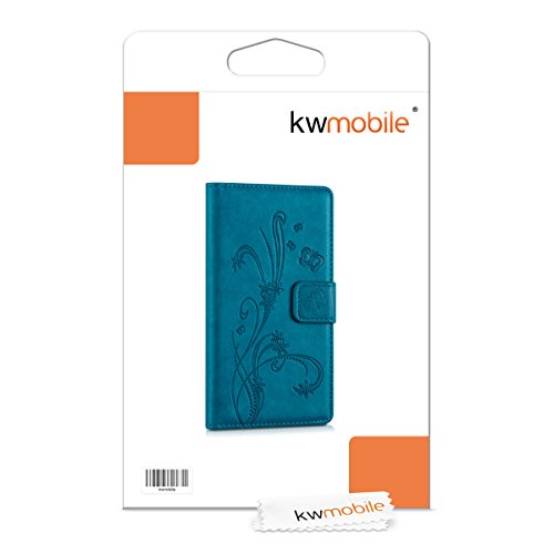 kwmobile Funda para Sony Xperia M4 Aqua - Wallet Case Plegable de Cuero sint  tico - Cover con Tapa Tarjetero y Soporte Dise  o Zarcillos y Mariposas en Azul Oscuro