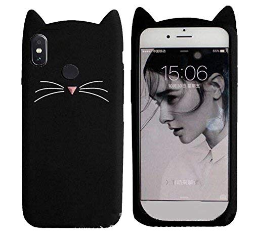 MOBICLONICS® ® Cute Cartoon Cat Ears Soft Silicone Rubber Back Case Cover for Xiaomi Redmi Note 6 Pro (Black)