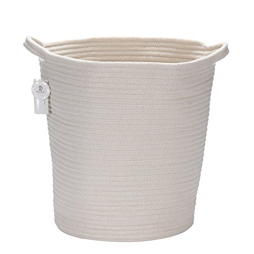 Sea Team 14.5" Natural Cotton Thread Woven Rope Storage Basket Bin Hamper with Handles for Nursery Kid's Room Storage (Tall, White)