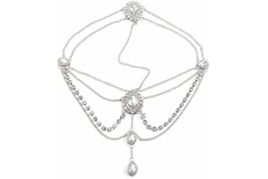 BSLVWG Testa catena da sposa in argento nappa copricapo prom festival fronte catena accessori per capelli festa danza del ventre testa gioielli per donne e ragazze