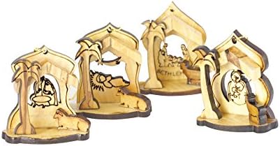 TLC Heavenly Gifts Olive Wood Nativity Christmas Tree Decorations (Set Of 4)